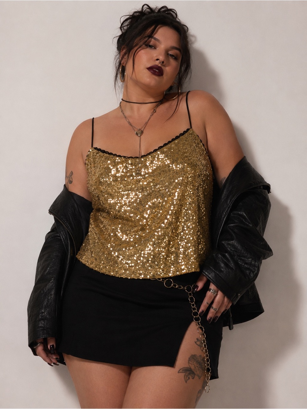 Meaneor Gold Sequin Cami Top Sz XL New Year's Eve Club Party Night Out Glam Y2K
